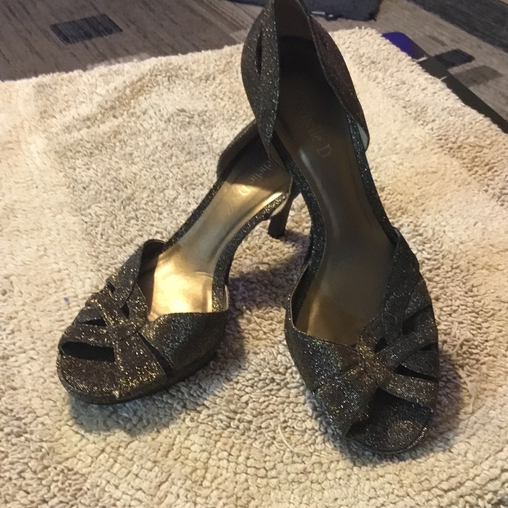 Michelle D Black Glitter Peep-Toe Heels - Picture 12 of 14
